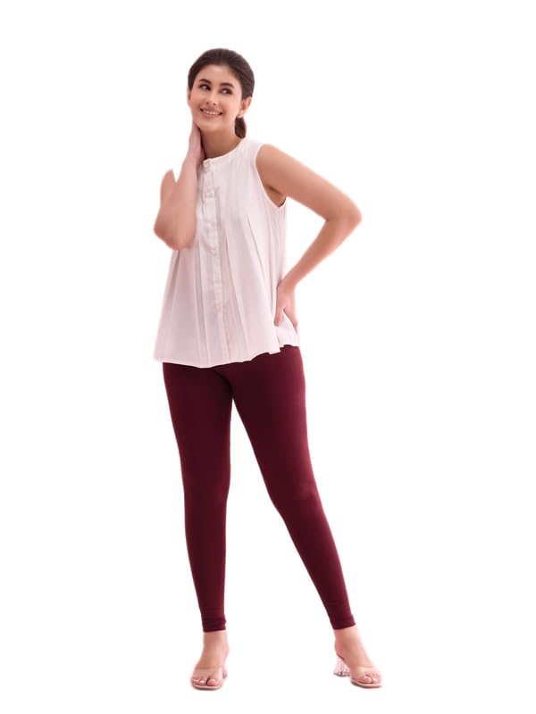 Image of GO COLORS Soft Cotton Stretch Ankle Length Leggings for Women | Breathable