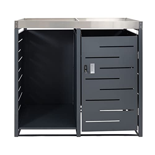 1er-Mülltonnenverkleidung mit Brennholzlager HWC-H40, Mülltonnenbox, 125x130x80cm erweiterbar Metall 45kg - anthrazit
