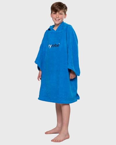 Dryrobe Towel Swim Robe - Hooded Surf Poncho Changing Robe - Organic Cotton - for Swimming, Beach, Surfing - Short Sleeve (Kids 10-13 - Cobalt Blue)3