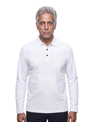 Image of Symbol Classic Men's Senior Wear Super Soft Cotton Stretch Polo | Regular Fit | Full Sleeve | Self Fabric Collar | Snap Buttons | Elderly Wear