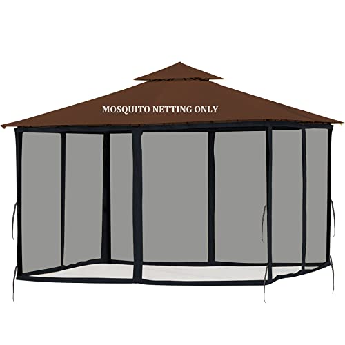 Image of Softclub Gazebo Mosquito Netting Replacement 10' x 10' x 7'1'', Universal 4-Panel Screen Sidewall with Zipper, Black (Mosquito Net Only)