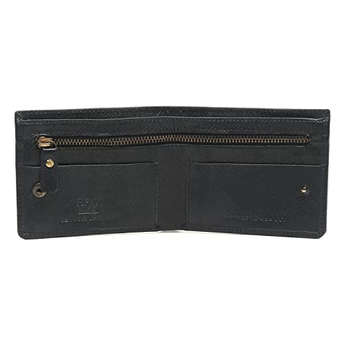 Image of LOUIS STITCH Blue Saffiano Leather Bifold Mens Wallet with 1 Zip Pocket for Cash and Coins, 2 Card Slots and 1 Additional Cash Compartment | RFID Protected Pocket Wallet for Men (WL-SF BU)