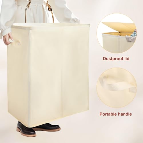 Voova 154L Double Laundry Hamper with Lid and 2 Removable Bags, Beige - image 4