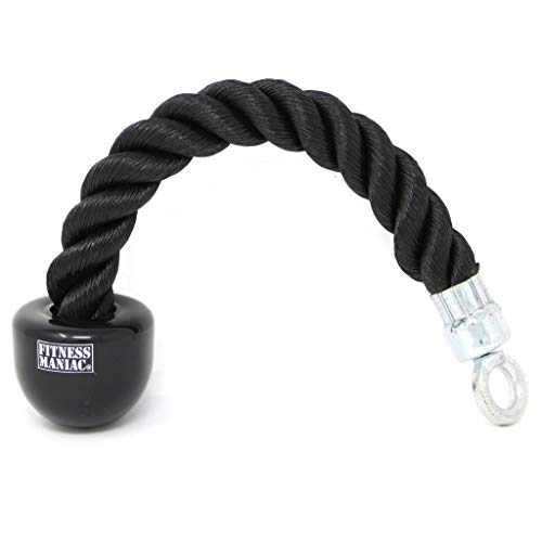 FITNESS MANIAC Home Gym Cable Attachment Handle Machine Exercise Chrome PressDown Strength Training Home Gym Attachments (Single Grip Tricep Rope)