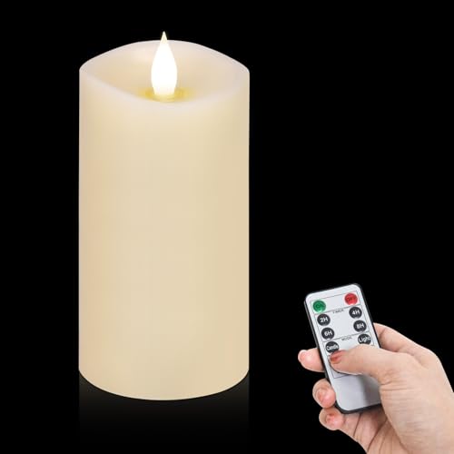Image of 1PCS, 3 x 6 inches Flameless Candle with Remote Control, 3D Flickering Wick, Real Wax, Battery Candles,with Timer,Battery Powered Candles,for Holiday Home Decor,Ivory