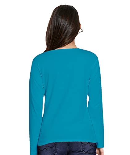 Image of Pooplu Women's Regular Fit Plain V Neck Full Sleeves Multicoloured 100% Cotton Pootlu T Shirt. Stylish, Casual Tshirts
