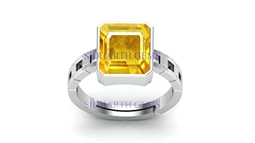 Bague réglable saphir jaune naturel Pukhraj 5,50 carats argent sterling AMZ2836