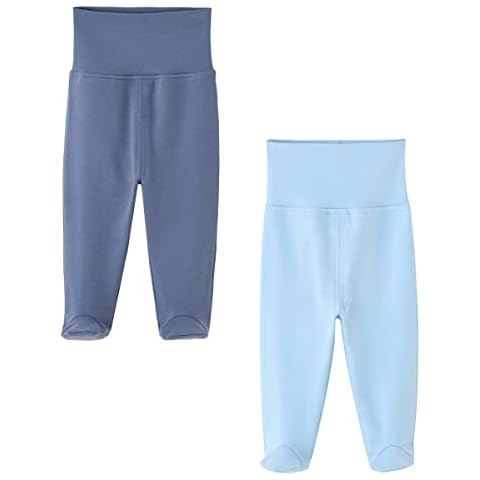 KISBINI Baby Footed Pants High Waist Cotton Casual Leggings for Newborn Infant Baby Girls Boys 0-12 Months, Blue&light Blue, 3- 6 Months Cover