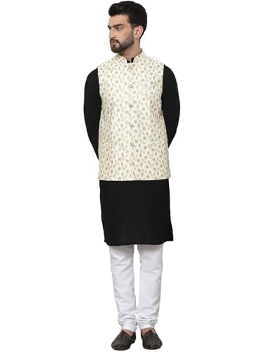 Image of Sojanya (Since 1958 Men'S Silk Blend Kurta Pyjama & Nehru Jacket Combo