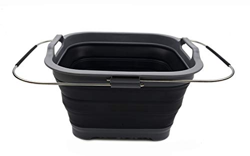 SAMMART 12L Expandable & Collapsible Plastic Dish Drainer-Foldable Drying Rack-Portable Dinnerware Organizer-Space Saving Kitchen Storage Tray (Grey/Black) - Image 2