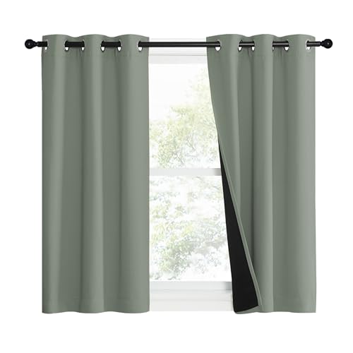 Image of NICETOWN 100% Blackout Window Curtain Panels, Heat and Full Light Blocking Drapes with Black Liner for Nursery, 40 inch Drop Thermal Insulated Draperies (Greyish Green, 2 Pieces, 37 inch Wide Each Panel)