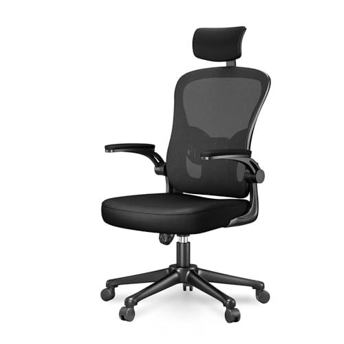 Image of naspaluro Office Chair - Ergonomic Desk Chair with Lumbar Support Headrest Height Adjustable, 90° Padded Flip-up Armrests Comfy Seat Cushion High Back Executive Manager Chair For Home Office (Black)
