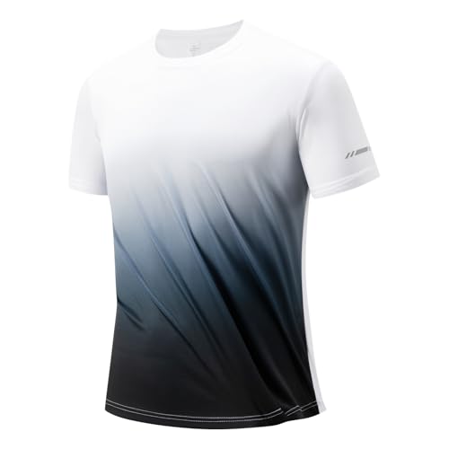 Men's Active Fit Crew Neck T-Shirt - Breathable Hex Mesh Gym Shirt with Gradient Color Block, Quick-Dry Workout Tee2