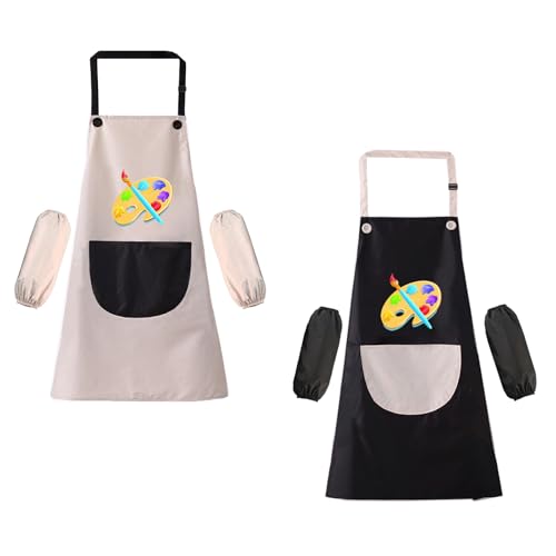 Tcdwla Bata Pintura niños, 2 Set delantal niña, delantal infantil Delantal de cocina ajustable impermeable para niños con 4 mangas para pintar artes y manualidades escolares(7~13años) (Negro/Gris)