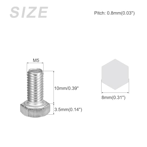 Image of METALLIXITY Hex Bolts (M5-0.8x10mm) 50Pcs, 304 Stainless Steel Coarse Fully Threaded Hex Head Screw Bolt Machine Screws - for Furniture Repair, Silver