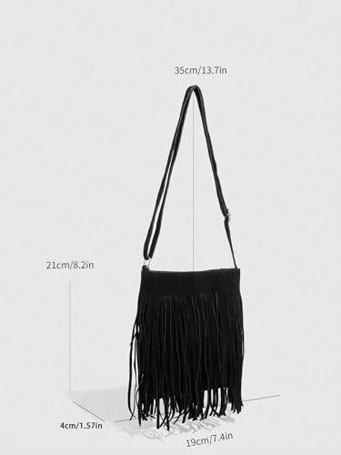 Image of Floerns Women's Fringe Faux Suede Crossbody Bag Tassel Bucket Bag Western Shoulder Bags