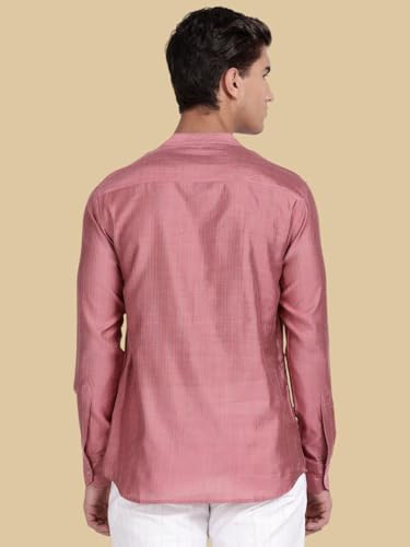 Image of KRYPTIC Men's Full Sleeve Regular Fit Short Kurta in Premium Pure Cotton with Patch Pocket and Mandarin Collar - Perfect Blend of Style and Comfort