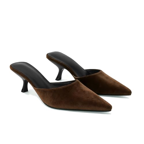 Image of ZJGZF Mesh Kitten Heels Mules for Women Closed Pointed Toe Slip on Backless Stiletto Slingback Low Heels Comfort Pumps Shoes