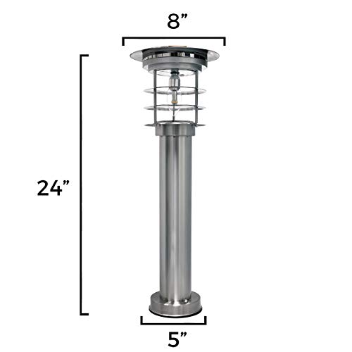 GAMA SONIC Stainless Steel Bollard LED Pathway Light, Solar Landscape Light, Silver (GS-214)