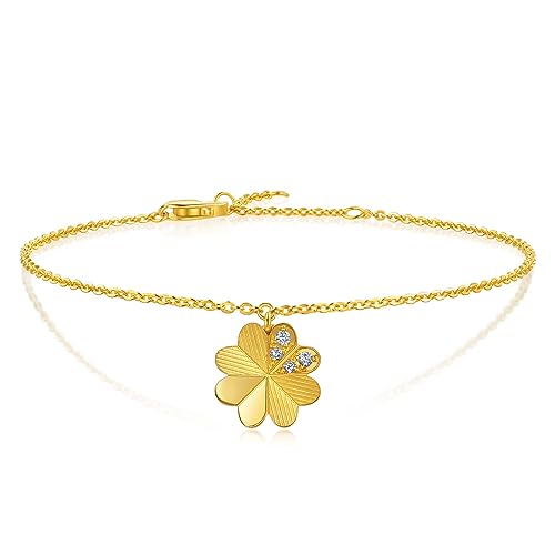 CHOW SANG SANG Dazzling Mirror Gold 999 24K Solid Gold Four-Leaf Clover with Diamond Bracelet for Women 94311B | 7 Inches, (18 CM)2