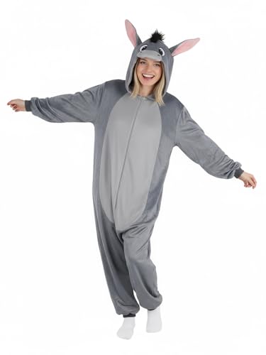 ROC PARTY Donkey Onesie Costume for Adults - Farm Animal Burro One-Piece Pajamas for Halloween Cosplay & Party (Donkey X-Large)