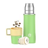 Healter 600ml Thermosflasche mit Becher für Kaffee, Auslaufsicher Wasser-Thermosflasche , BPA-Frei Edelstahl Isolierflasche für Kinder, Sprudel, Sport, Uni, Schule, Fitness, Outdoor, Camping, grün