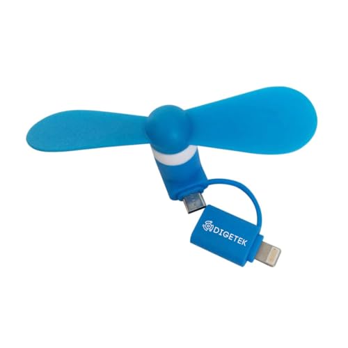 DIGETEK Mini Travel Fan For Smartphone - Plug-in Mobile Phone Accessory, Ultra-Quiet, Pocket-Sized Cooling, Compatible With Iphone & Android (Blue)