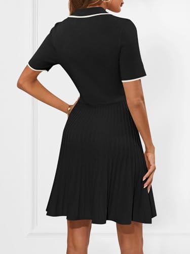 MEROKEETY Women's Summer Ribbed Knit Midi Dresses Short Sleeve V Neck Button A Line Swing Sweater Dress4