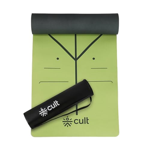 Image of CULT Yoga Mat for Woman, Man & Kids | 6mm Non-Toxic TPE Anti-Slip Exercise Mat for Home Gym Workout | Latex-Free Durable Cushioned Fitness Mats with Travel Strap (Seismic Green)