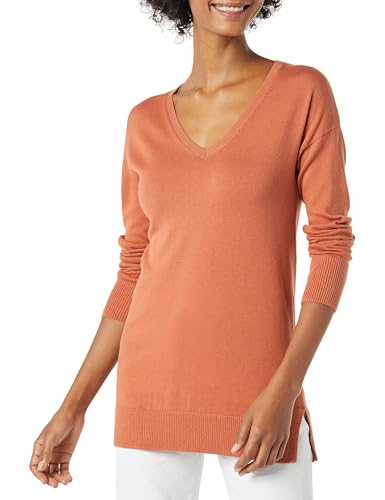 Image of Amazon Essentials Women's Lightweight V-Neck Tunic Sweater, Long Sleeve, Ribbed (Available in Plus Size)