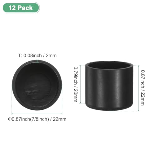 Image of M METERXITY 12-Pack Chair Leg Caps, 7 /8 Inch(22mm) PVC Chair Leg Floor Protectors for Folding Chairs /Metal Chairs /Furniture Table /Hardwood Floors, Round Non-Slip Cover End Tips [Black]