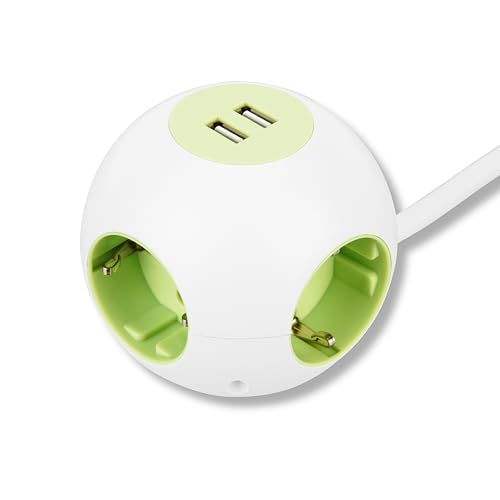 REV Multiprise Ronde Powerglobe avec USB, Blanc/Vert