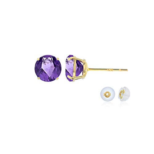 14K Solid Yellow Gold 4mm Round Natural Purple Amethyst February Birthstone Prong Set