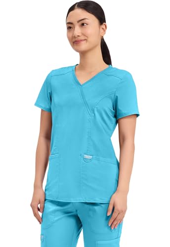 Cherokee Scrubs Top for Women Mock Wrap with 3 Pockets, Soft, 2-Way Stretch & Durable Fabric - WW610