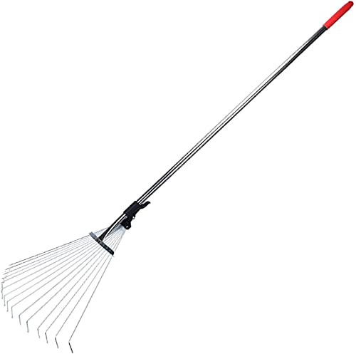 FEINKA Adjustable Metal Rake, Garden Rake, Deciduous Rake, Lawn Leaf Rake, 15 tooth harrow, Courtyard Broom Gardening Tool for Yard, Easy to Carry