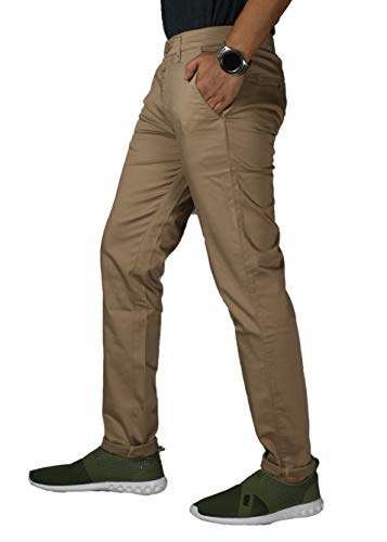 Image of 0-DEGREE Men's Regular Fit Cotton Trouser (0DCotPantRaidParent Beige, Black 32)