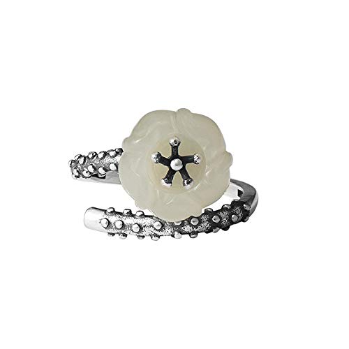 Bague ajustable femme jade Hetian style rétro chinois anneau ouvert