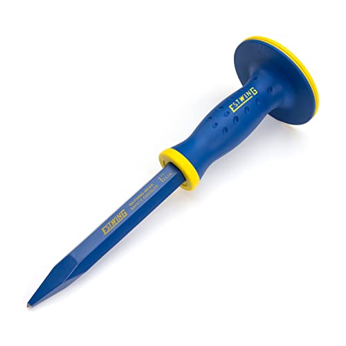 Estwing 5/8-inch Pointed Tip Masonry Chisel with Protective Hand Grip Guard, Scores and Shapes Masonry Mortar, Soft Stone, and Concrete