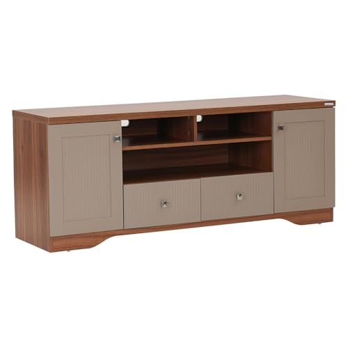 Image of Royaloak Vista Malaysian LCD Unit | Engineered Wood | Melamine with Vertical Fluting TV Unit| Soft Close Hinges | Ample Storage | Drawer Storage TV Unit | Telescopic Channel | Table for TV