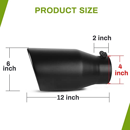 Autosaver88 4 Inch Inlet Black Exhaust Tip, 4" Inlet 6" Outlet 12" Overall Length Black Powder Coated Finish Tailpipe Stainless Steel Exhaust Tip For 4" Outside Diameter Tailpipe, Rolled Edge, Bolt On #TOP3