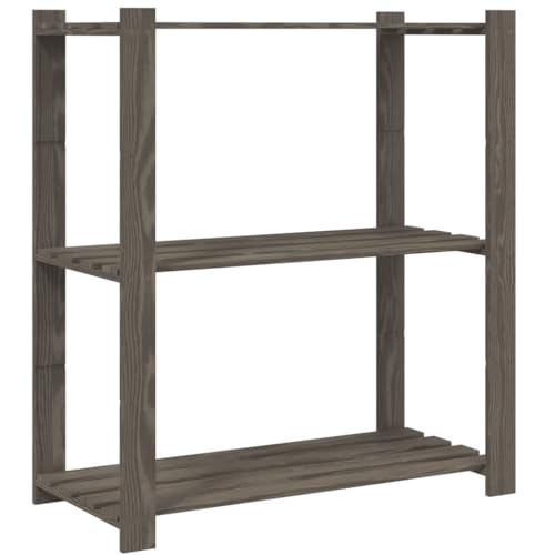 vidaXL Lagerregal, Regal mit 3 Böden, Multifunktional Holzregal für Küche Bad Büro, Schwerlastregal Kellerregal Werkstattregal, Grau Massivholz Kiefer