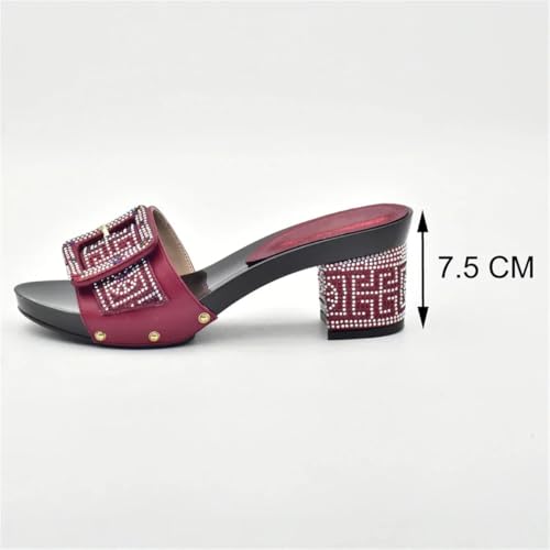 Women's Fashion Italian Rhinestone Decorated Shoe and Bag Set with Square Heel Slip-On Closure Round Toe Party Pumps4