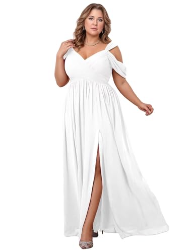 Chiffon Bridesmaid Dress for Wedding V Neck Flowy A-Line Formal Evening Gowns with Slit