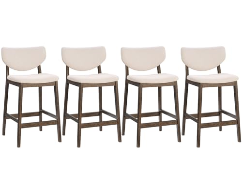 PrimeZone 26 Inch Kitchen Counter Height Barstools Set of 4, Walnut & Beige