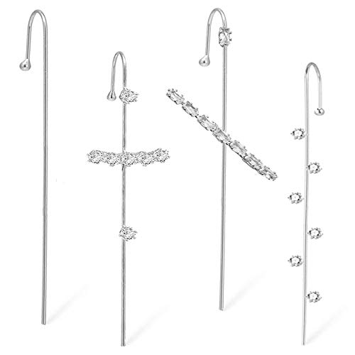 choice of all 4PCS Ear Cuff Wrap Crawler Hook Earrings for Women Girls Unique Long Earrings Hypoallergenic Stud Climber Earrings (silver 4pcs)