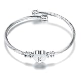 Suonie Plata Amor Corazón 26 Letra Inicial Alfabeto A-Z Pulsera Joyería Regalo Ajustable Para Hija Hijo Hermanas Amigos Madre Colega Amante Cumpleaños Navidad (K)