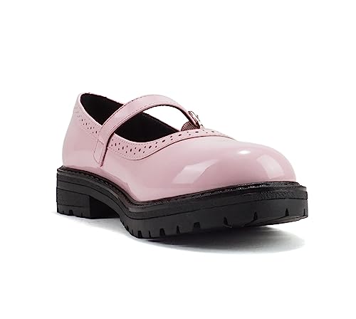 Soda “FLIP-2” ~ Little Kids/Children/Girls Round Close Toe Wingtip Mary Jane Buckle Strap Lug Sole Low Heel Shoe4