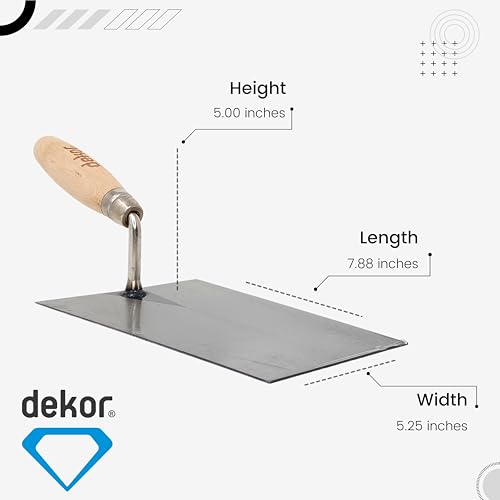 DEKOR Italian Style Brick Trowel - Size 8\" - Spring Steel Ensures Rust-Free Performance for Masonry Tools and Tile Tools - Concrete Tools for Commercial and DIY Use - Made in Europe - Wooden Handle