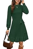 STYLEWORD Jumper Dress for Women UK Knitted Long Sleeve Dresses Ladies Ruffles Christmas Pullover Sweater Dress(Dark Green,M)