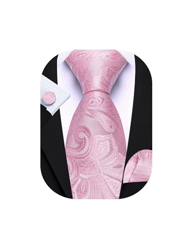Image of Barry.Wang Men Tie Set Paisley Silk Necktie Pocket Square Cufflinks Formal Wedding Business Party